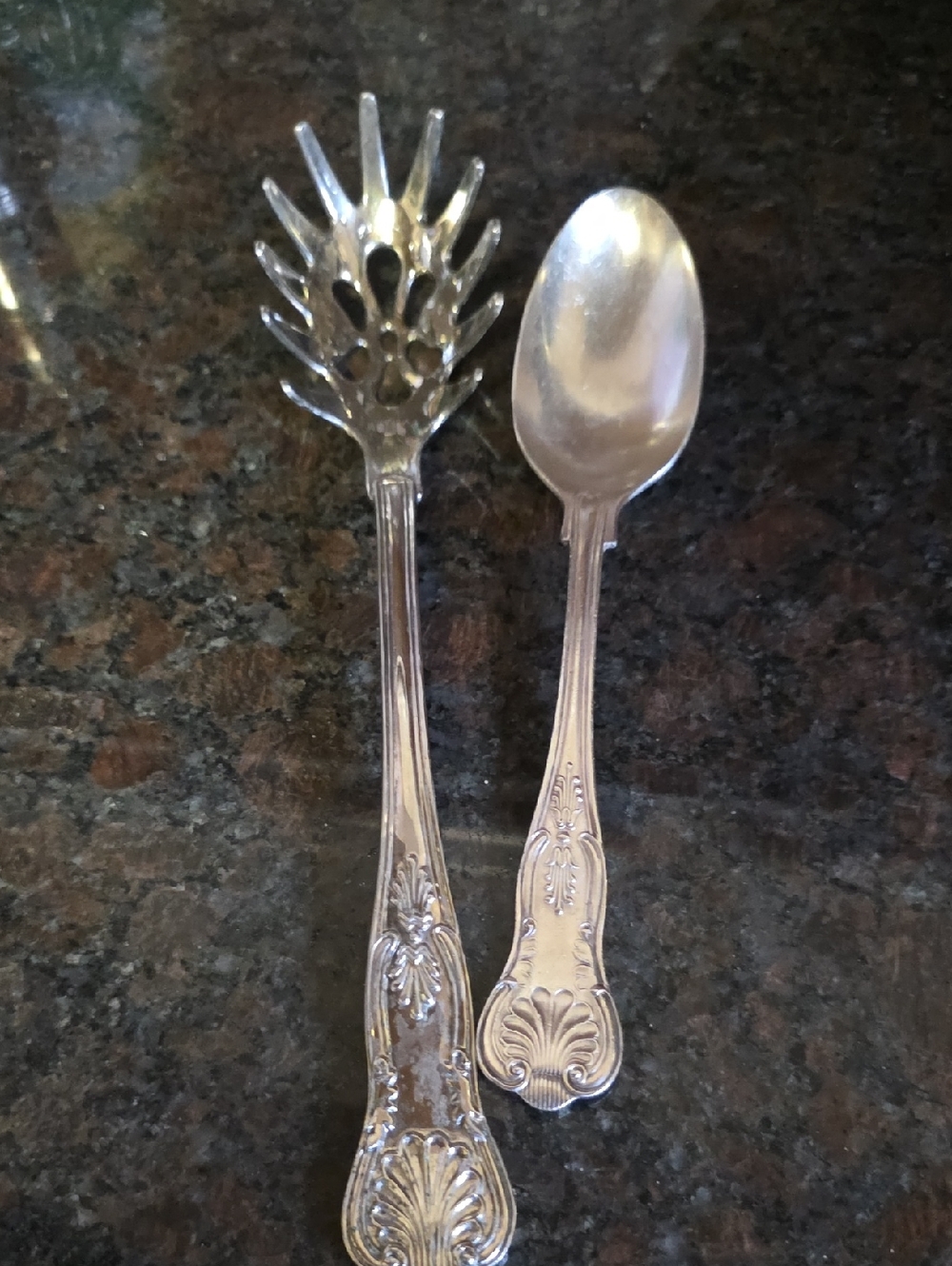 Ornate Silver-Color Serving Spoon and Pasta Fork Set - Classic Home Dining